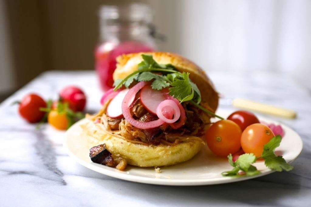 Pulled-Pork Sandwich with Pickled Onions and Radishes