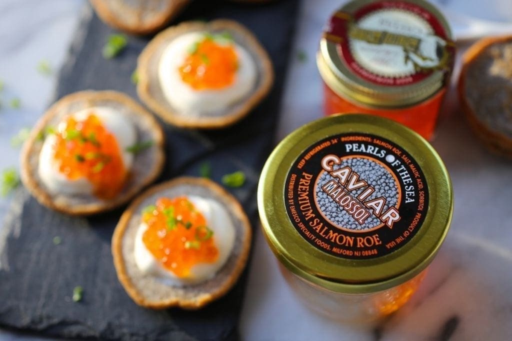 Buckwheat Blinis with Salmon Roe and Crème Fraîche