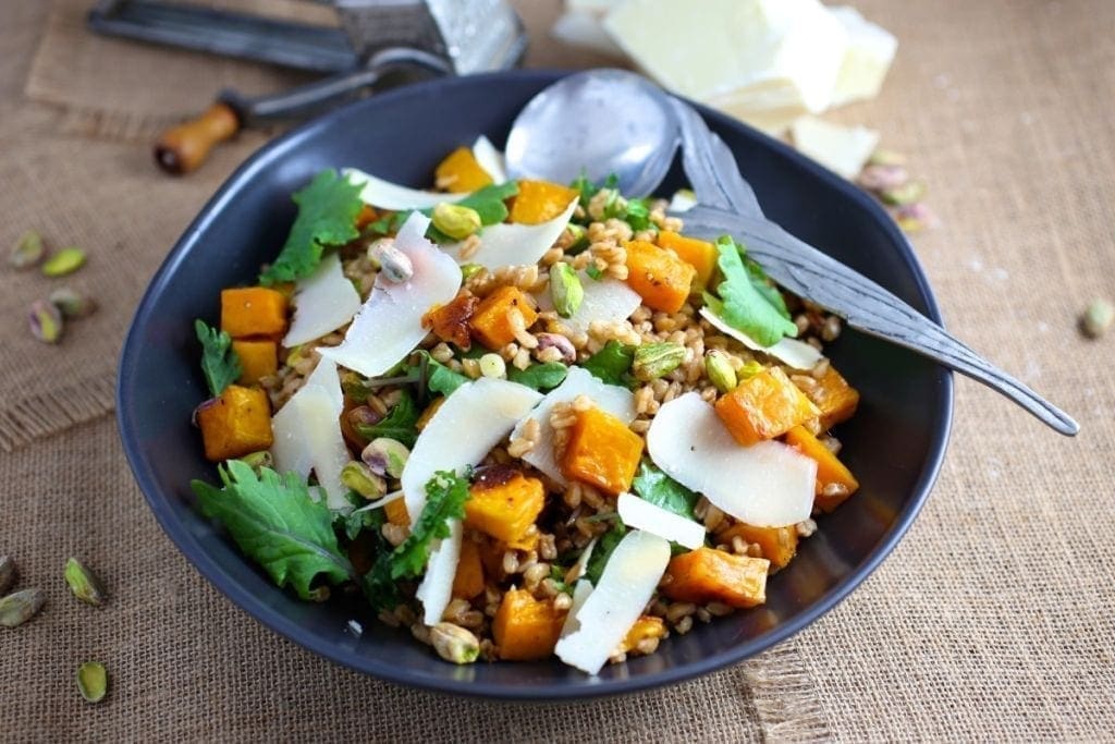 Farro Salad with Butternut Squash, Pistachios and Parmesan