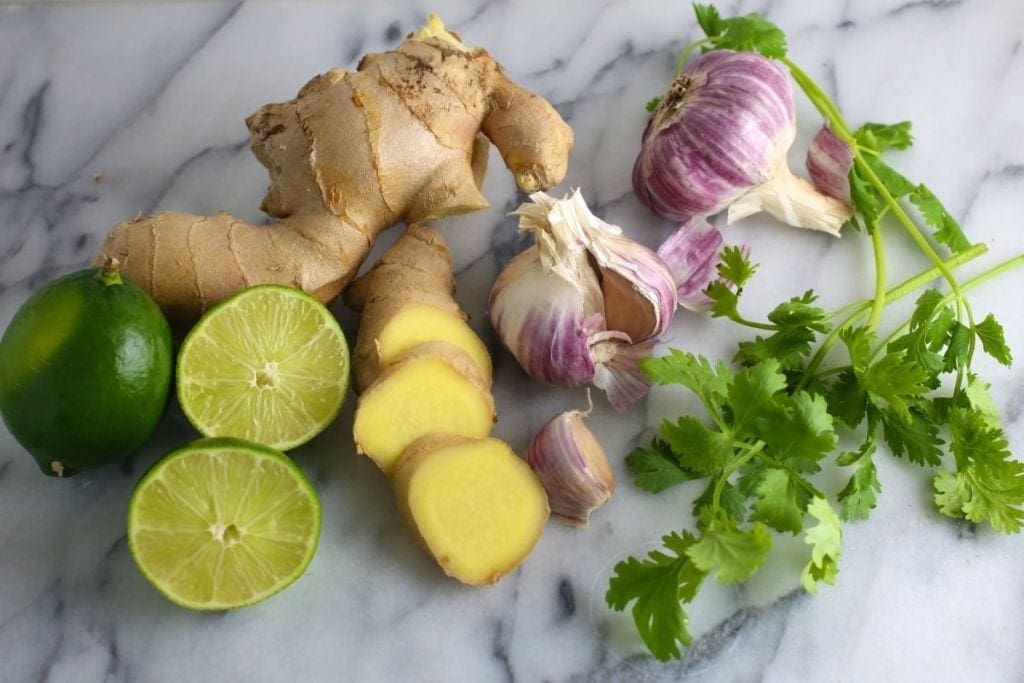 Lime, ginger, garlic and cilantro