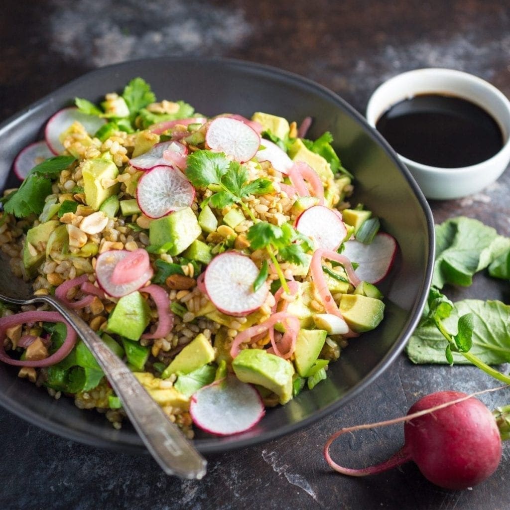 Teriyaki Brown Rice Salad with Avocado and Radishes