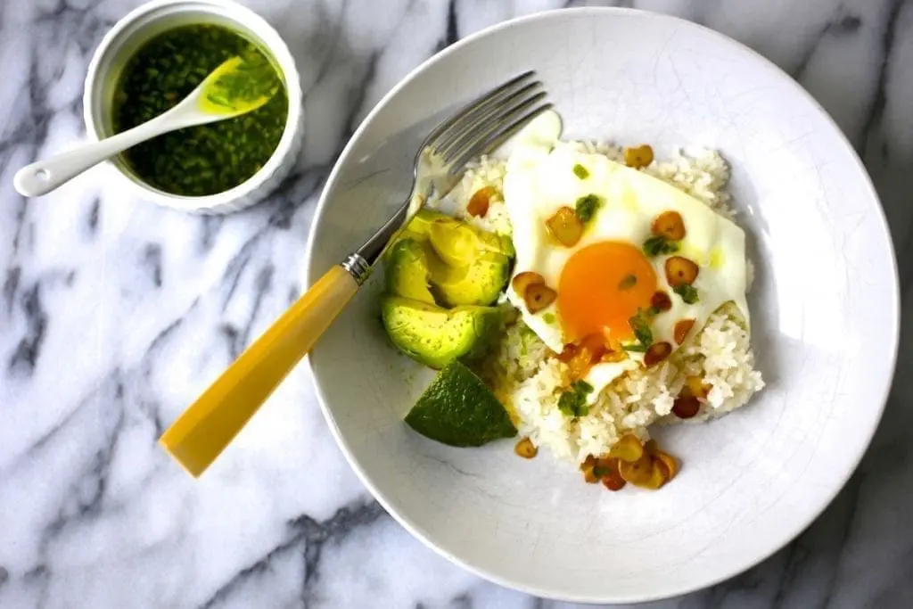 Garlic Fried Rice with Eggs and Chile Vinegar