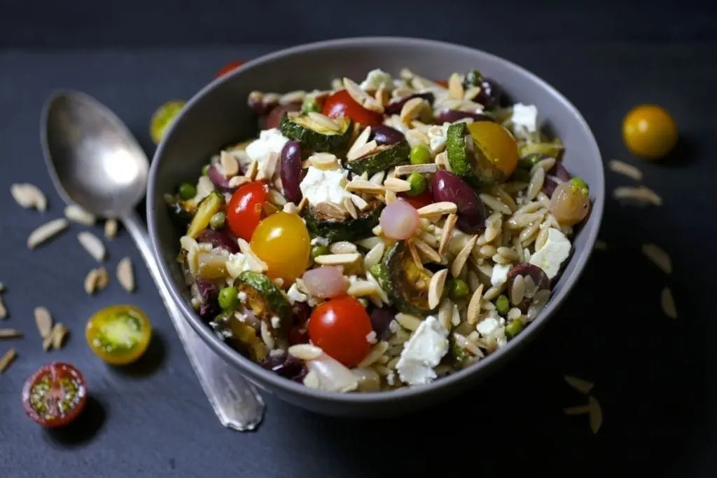 Orzo Salad with Zucchini, Olives and Feta