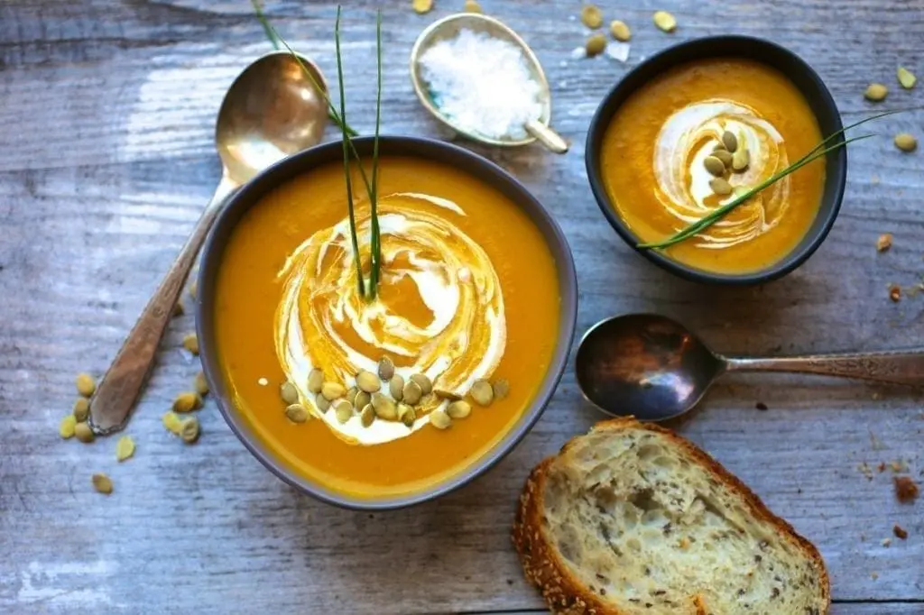 Curried Butternut Squash and Apple Soup with Maple Cream