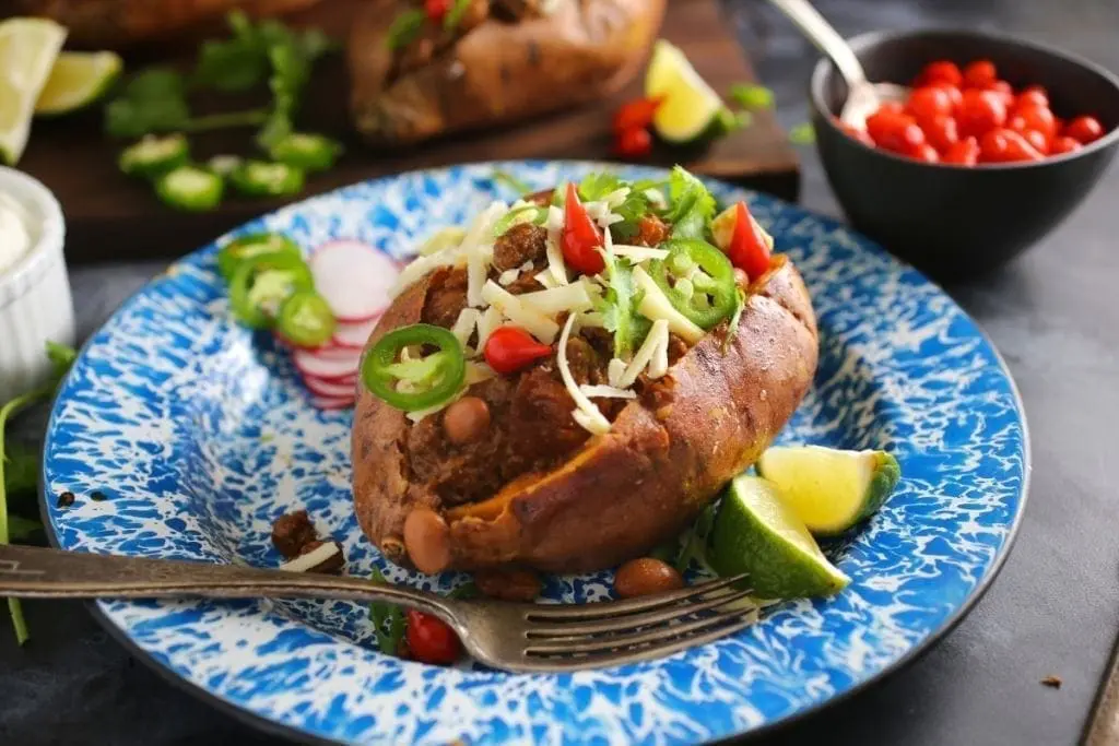 Spicy Chili Stuffed Sweet Potatoes