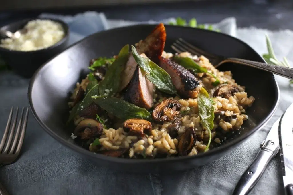 Creamy Mushroom Risotto with Crispy Sage (and Sausage)