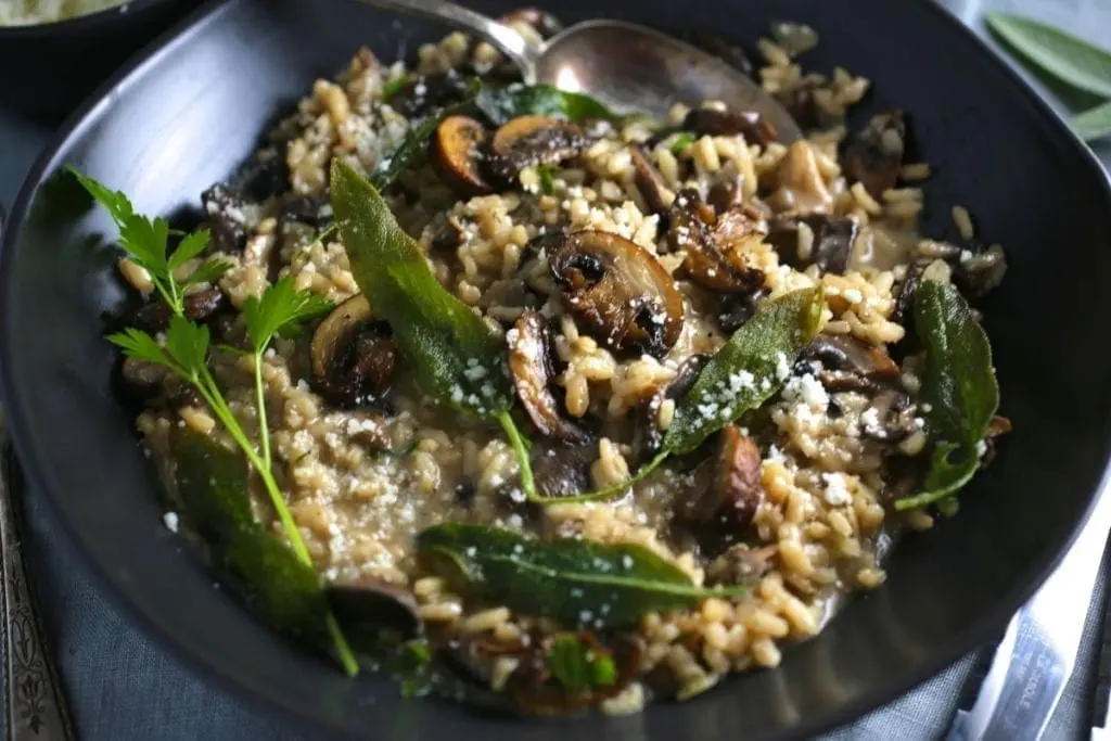 Creamy Mushroom Risotto with Crispy Sage