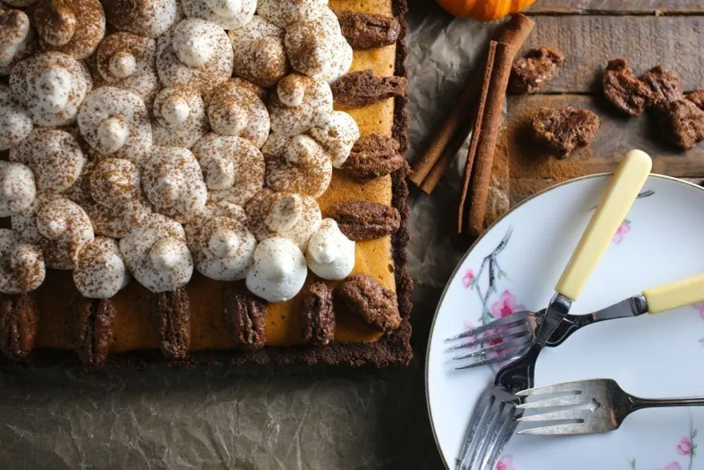 Bourbon Pumpkin-Mousse Pie with Candied Pecans