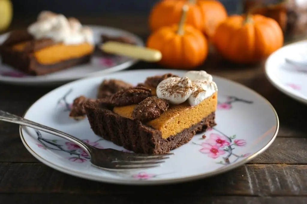 Bourbon Pumpkin Mousse Pie with Candied Pecans