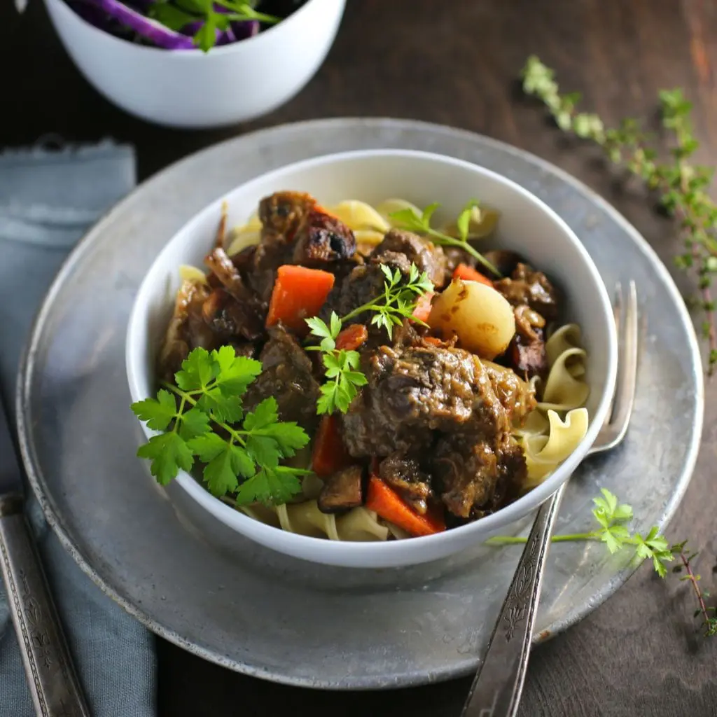 Savory Beef Stew with Mustard and Brandy