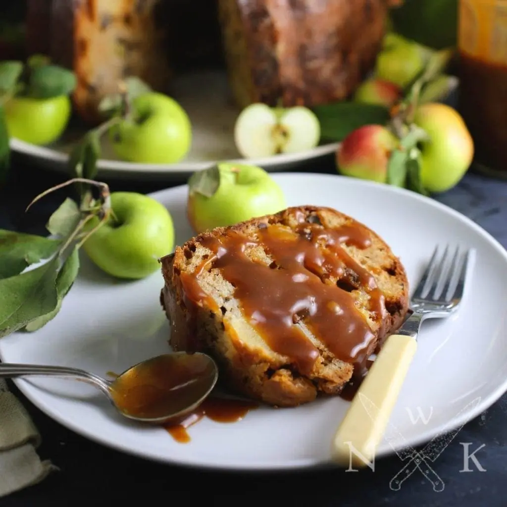 TOFFEE-APPLE SOUR CREAM CAKE (WITH A SALTED CARAMEL DRIZZLE)