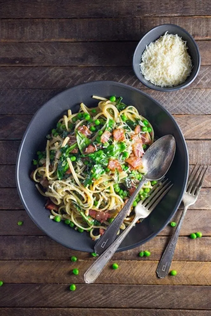 Spring Pasta with Ramps, Peas and Pancetta