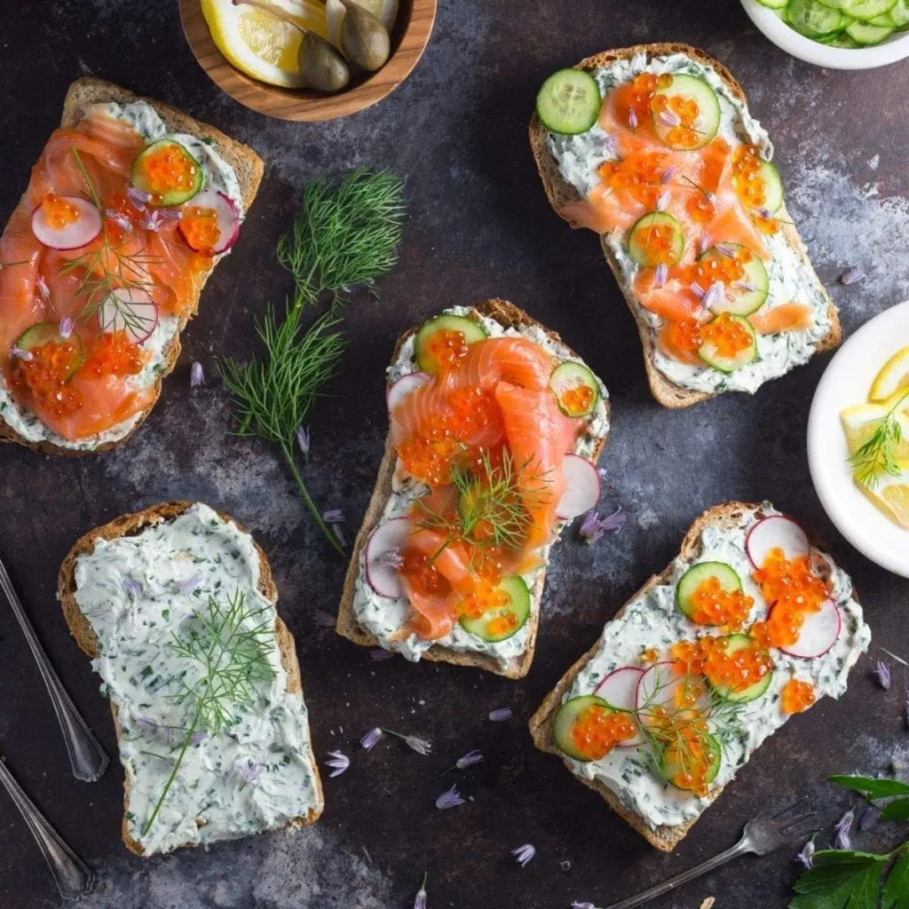 Tartines with Herb Cream Cheese and Smoked Salmon