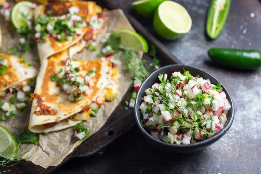 Chorizo Quesadillas With Radish and Fennel Salsa