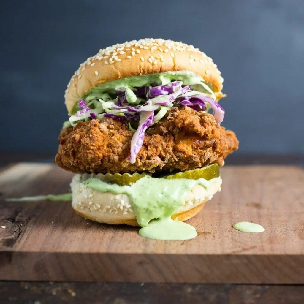 Ultimate Fried Chicken Sandwich with Basil Green Goddess Slaw