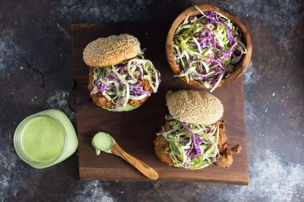 Ultimate Fried Chicken Sandwich with Basil Green Goddess Slaw