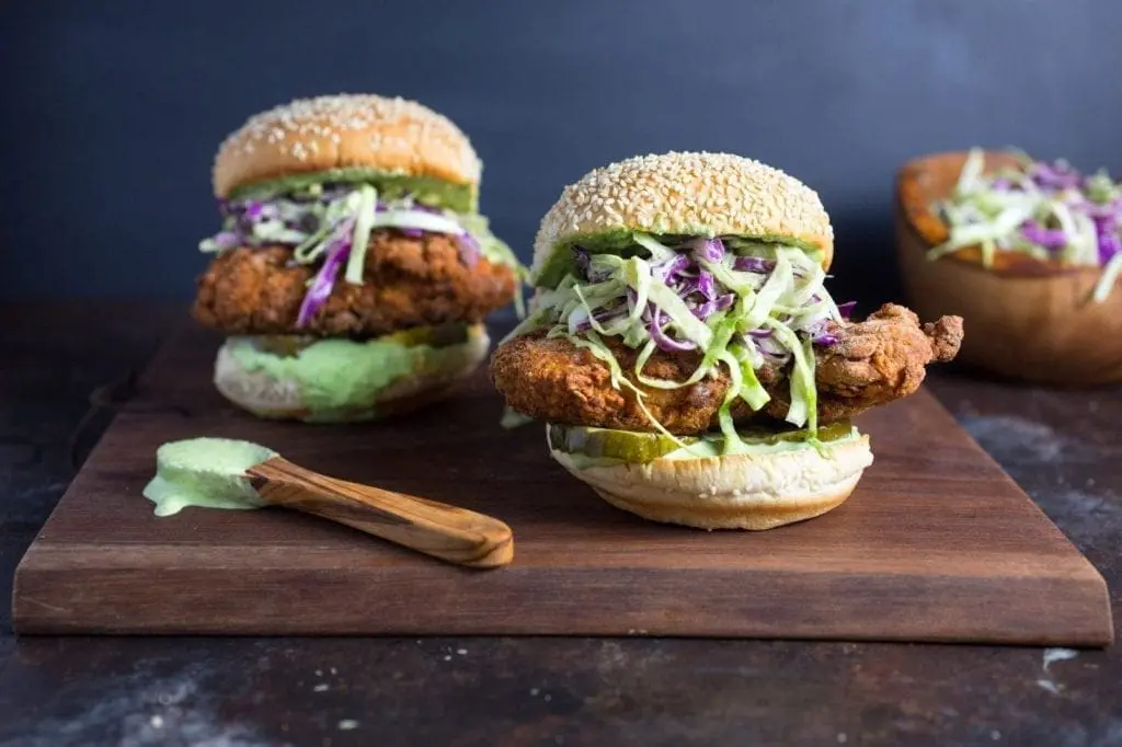 Ultimate Fried Chicken Sandwich with Basil Green Goddess Slaw