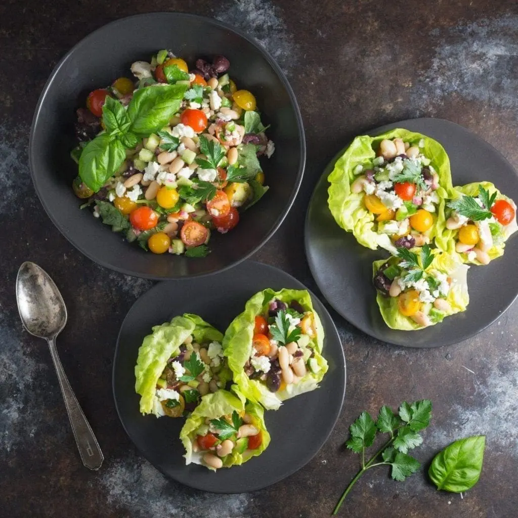 Quick-Marinated White Bean Salad and Feta Lettuce Cups