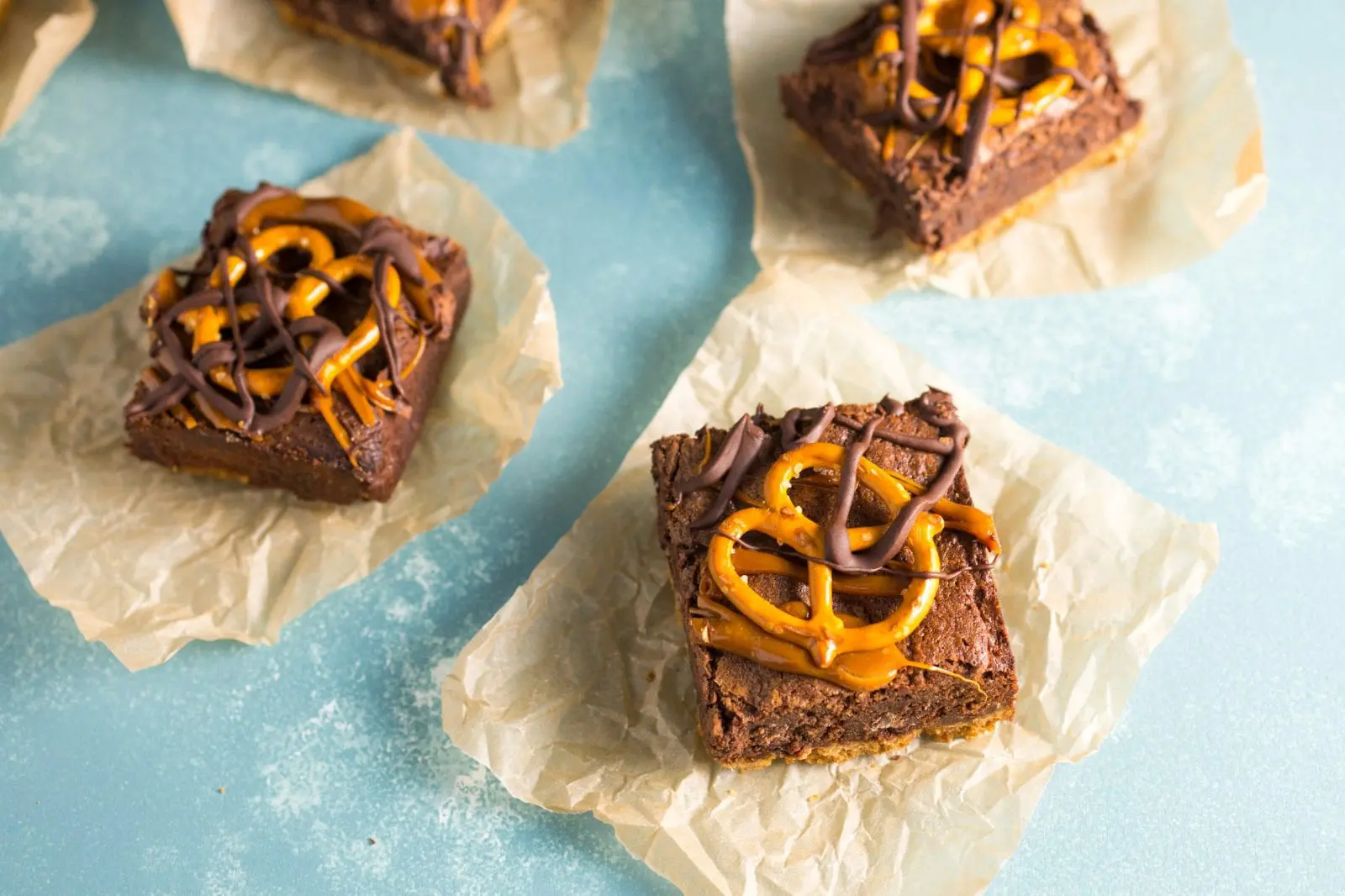 Pretzel Brownies with Caramel Drizzle