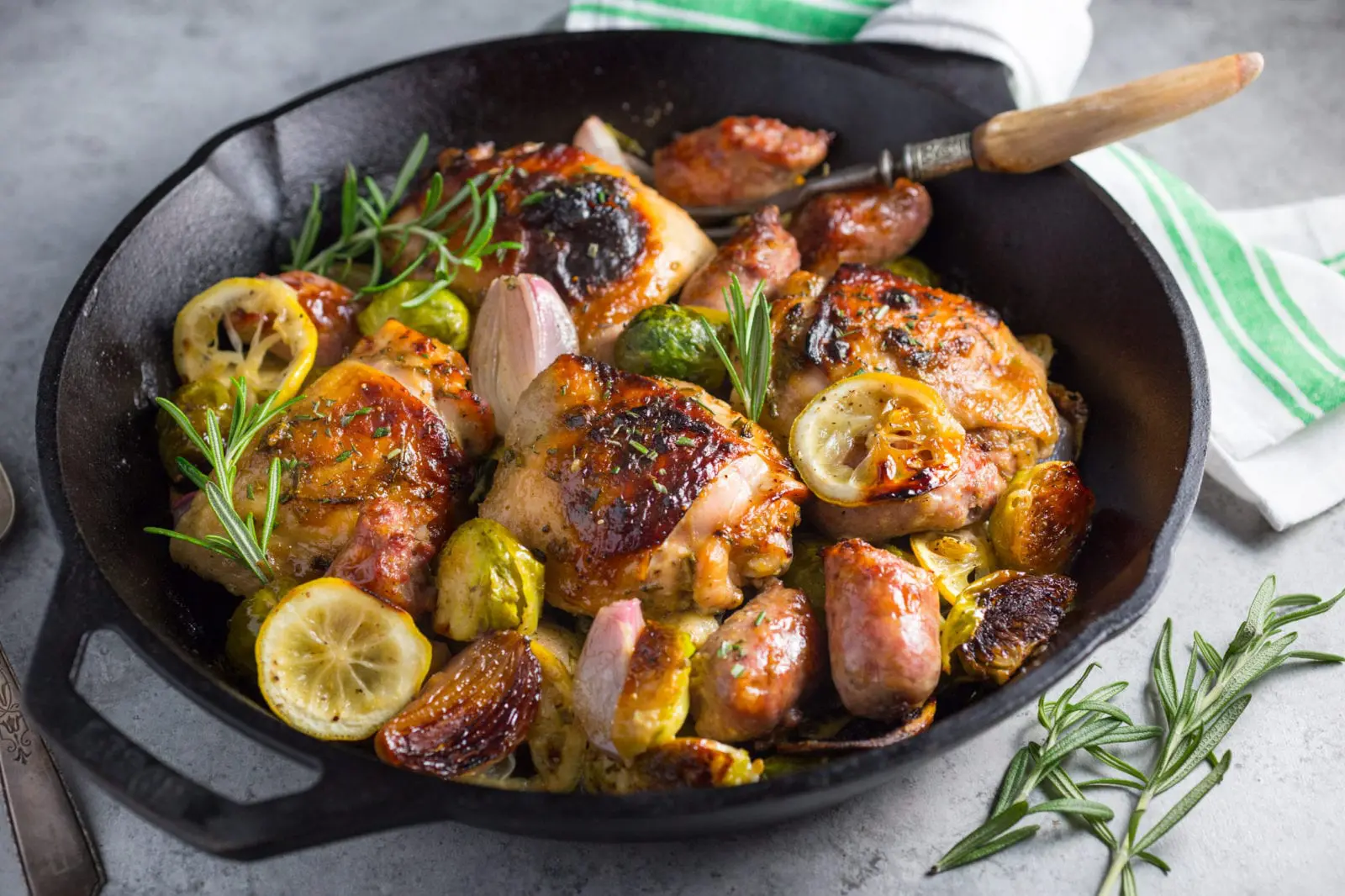 One-Pan Chicken with Sausages and Brussels Sprouts