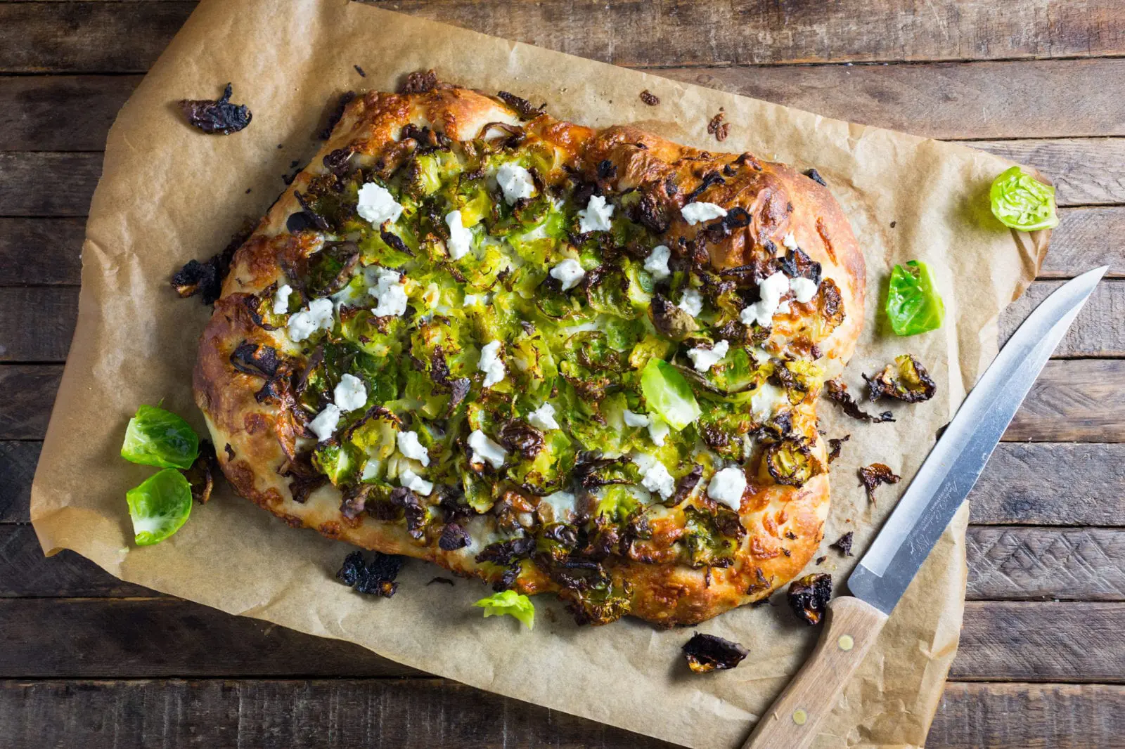 Brussels Sprout Pizza with Balsamic Caramelized Onions and Goat Cheese