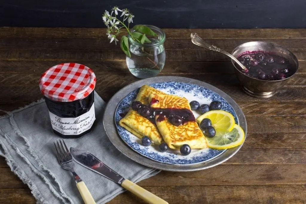 Cheese and Blueberry Blintzes with Blueberry Preserves Syrup