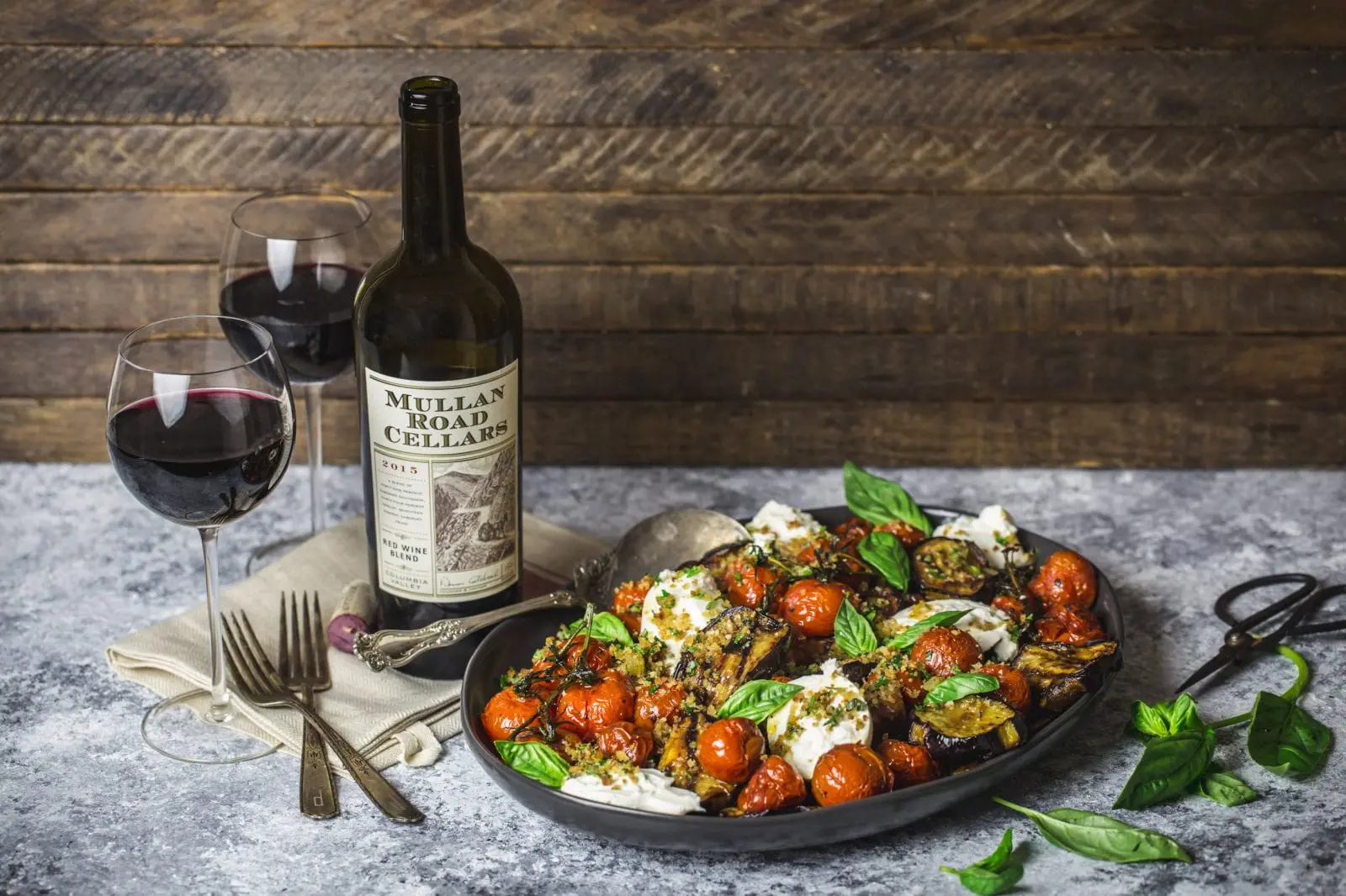 A Light, Grilled Eggplant Parmesan with Roasted Tomatoes and Burrata