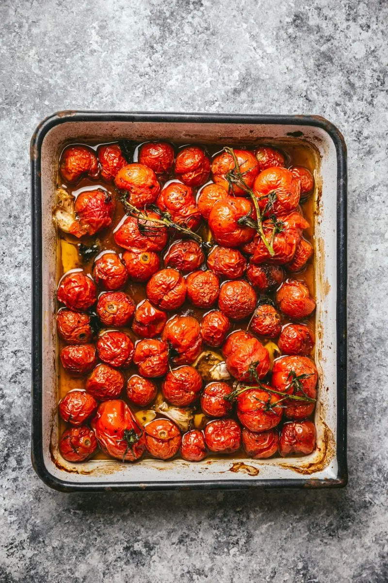 A Light, Grilled Eggplant Parmesan with Roasted Tomatoes and Burrata