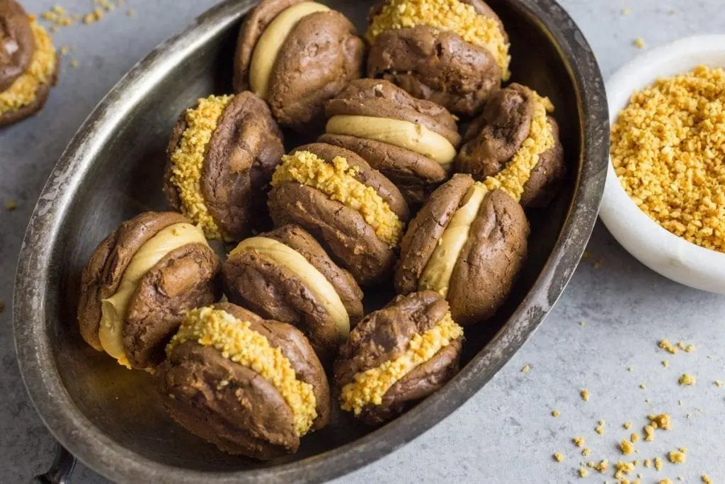 Brownie Cookies Filled With Peanut Butter Buttercream