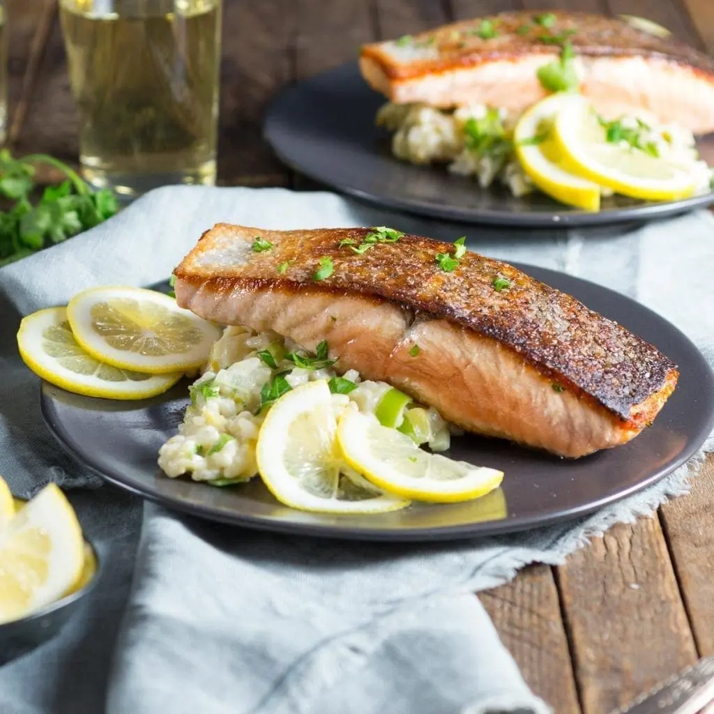 Crispy Salmon and Creamy Lemon Rice