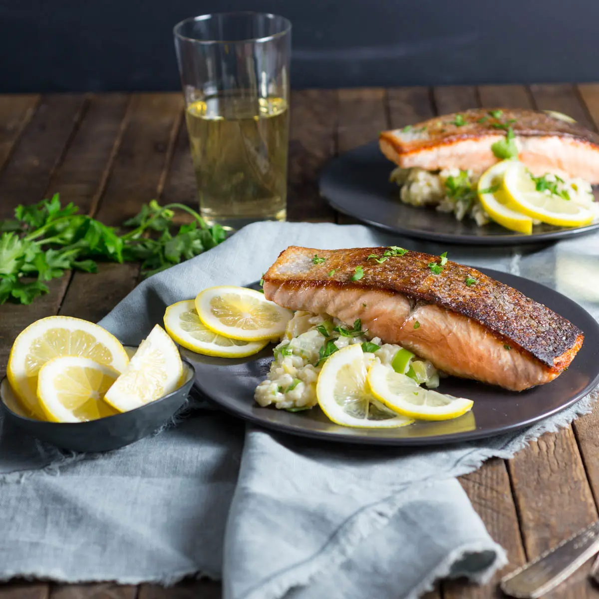 Crispy Salmon and Creamy Lemon Rice