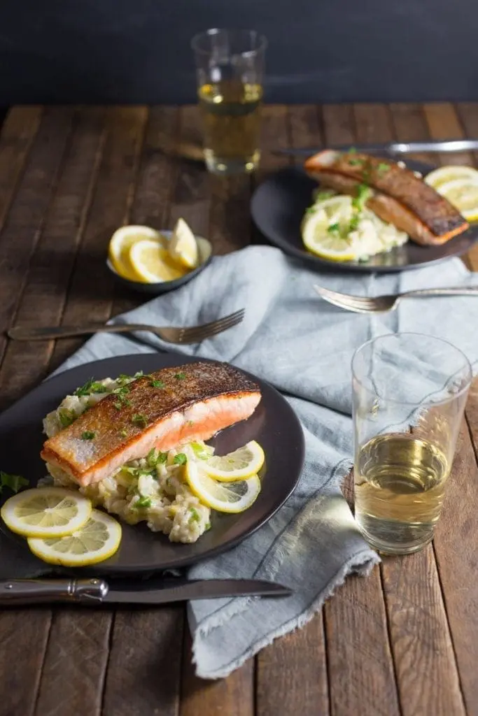 Crispy Salmon and Creamy Lemon Rice