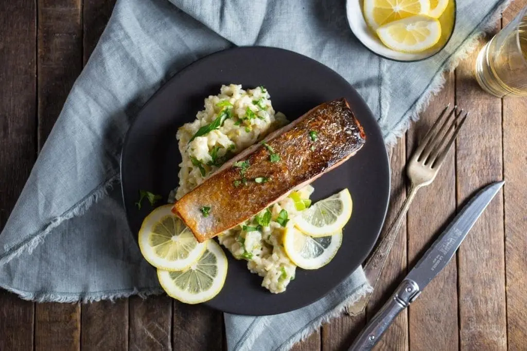 Crispy Salmon and Creamy Lemon Rice