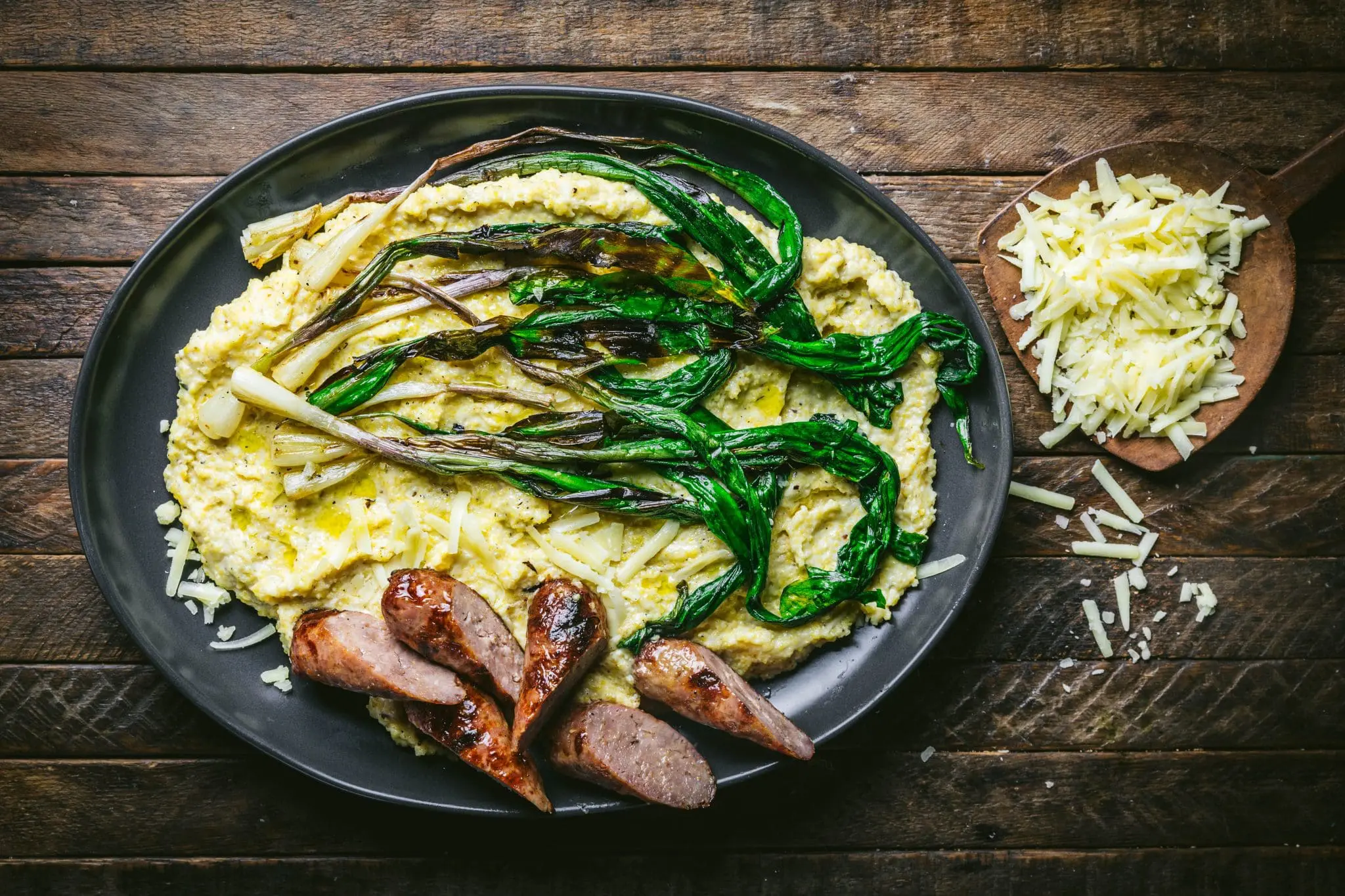 Polenta with Charred Ramps and Sausage