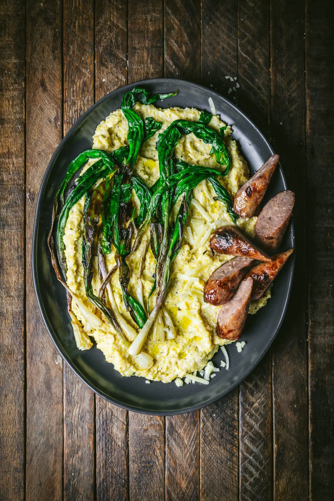 Polenta with Charred Ramps and Sausage