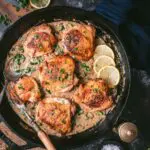 Crispy Chicken Thighs with Creamy Black Garlic Sauce