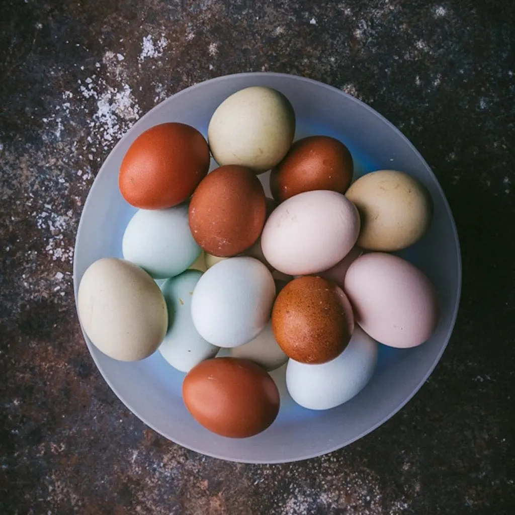 Colored eggs in a bowl