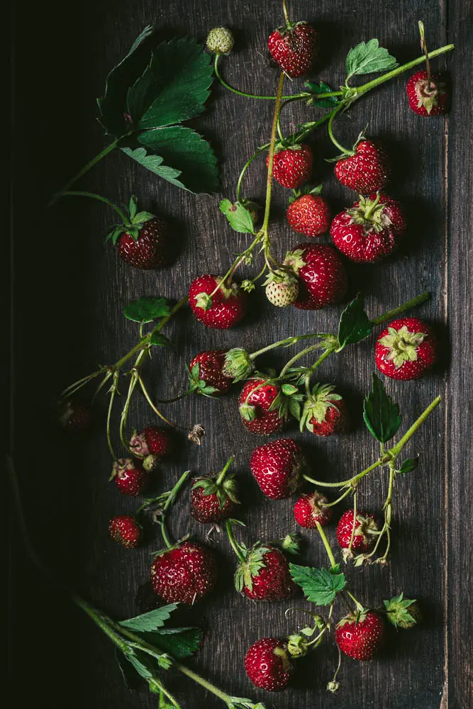 Scattered garden strawberries