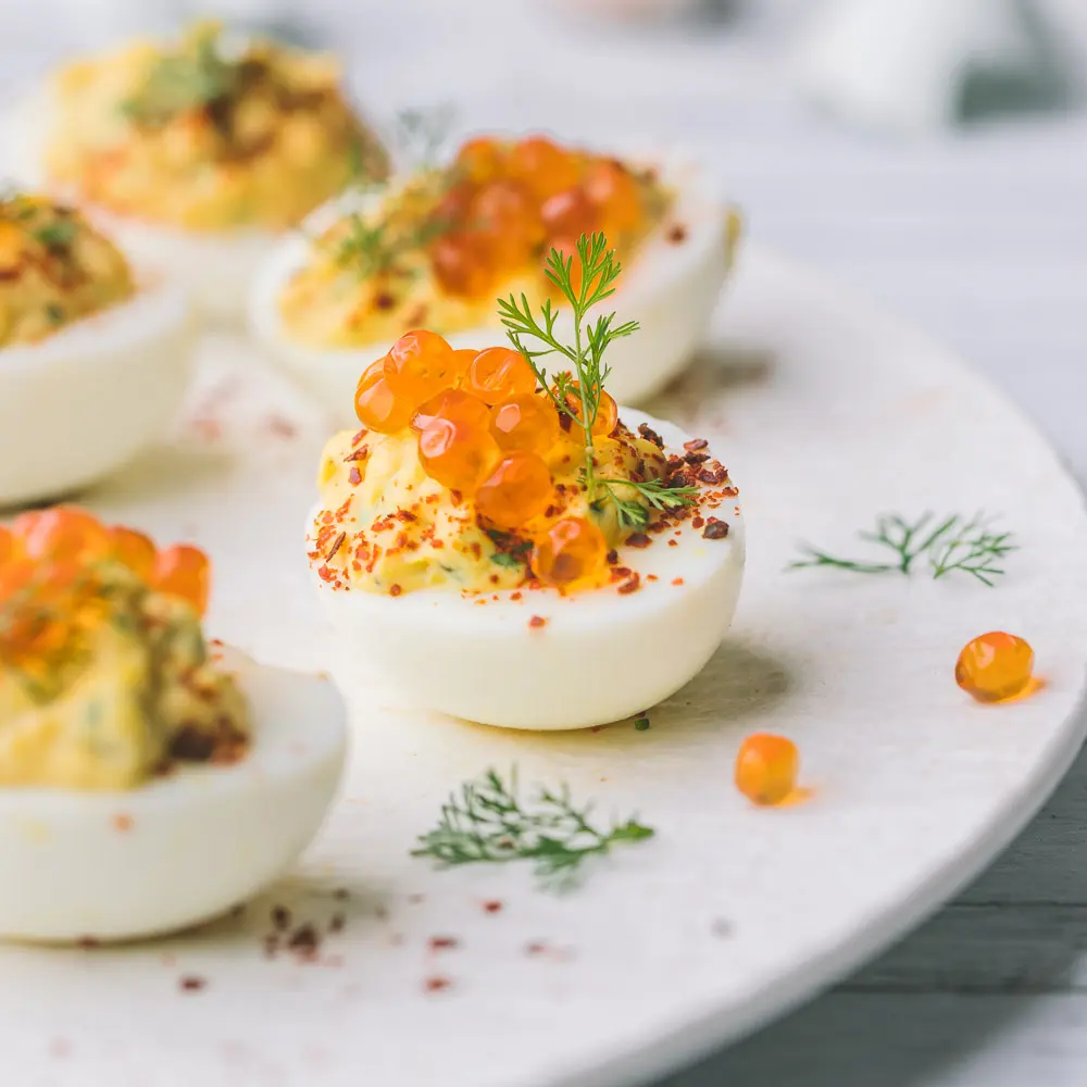 Deviled Eggs with Salmon Roe and Herbs