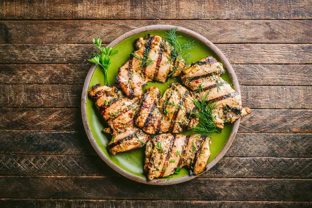 Ranch-marinated chicken on a platter