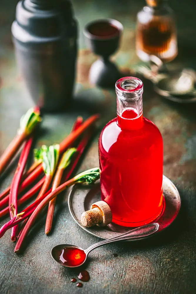 Bottle of Rhubarb Syrup with shaker 1