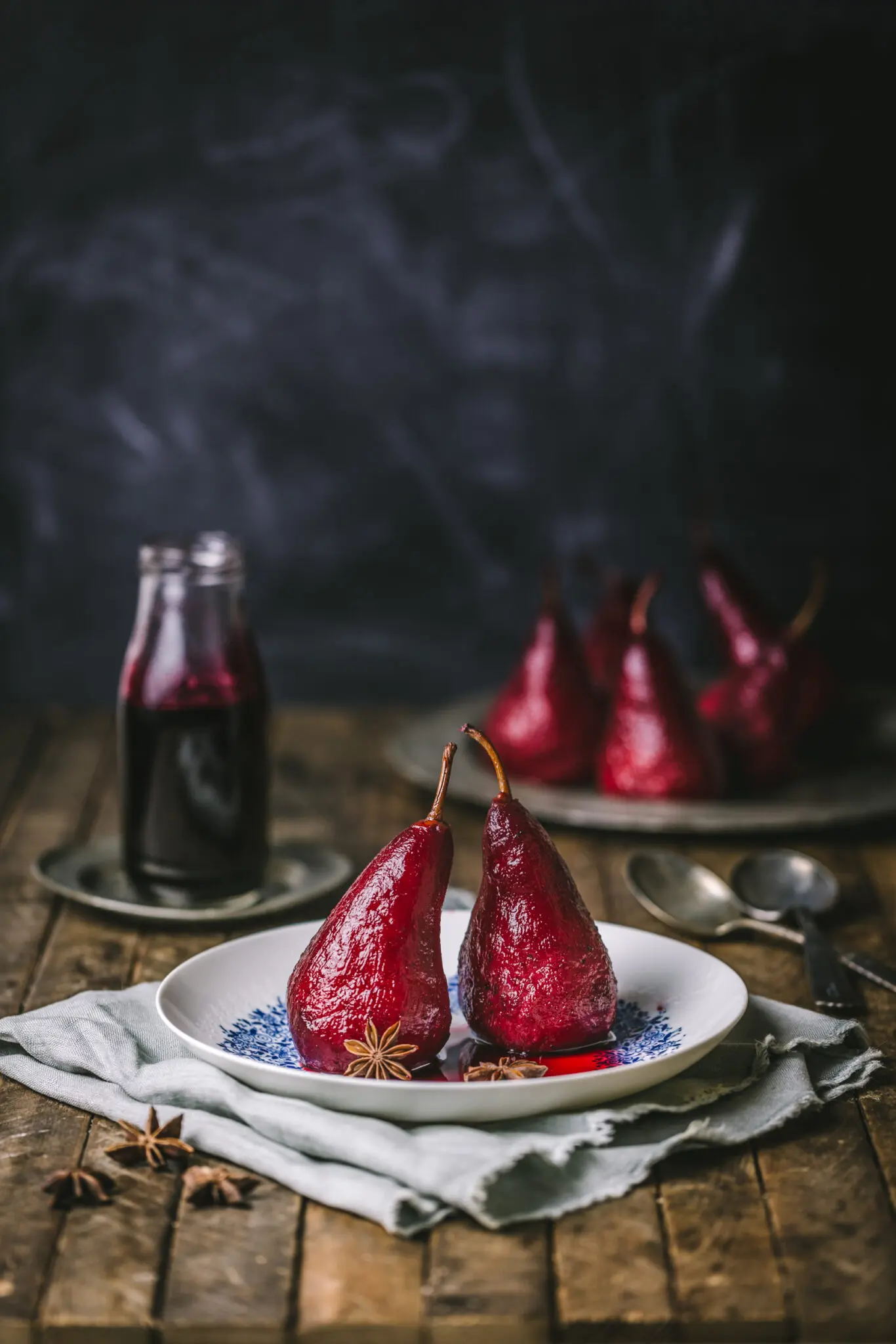 Poached Pears in Rose and Hibiscus