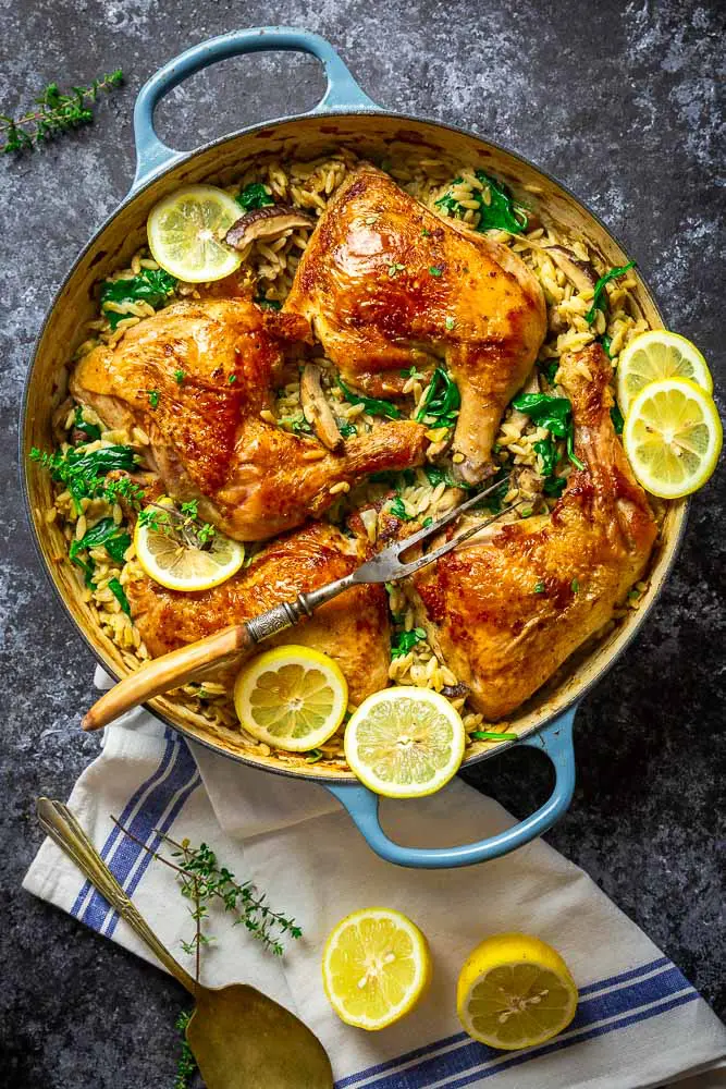 Chicken with Buttery Lemony Mushroom Orzo