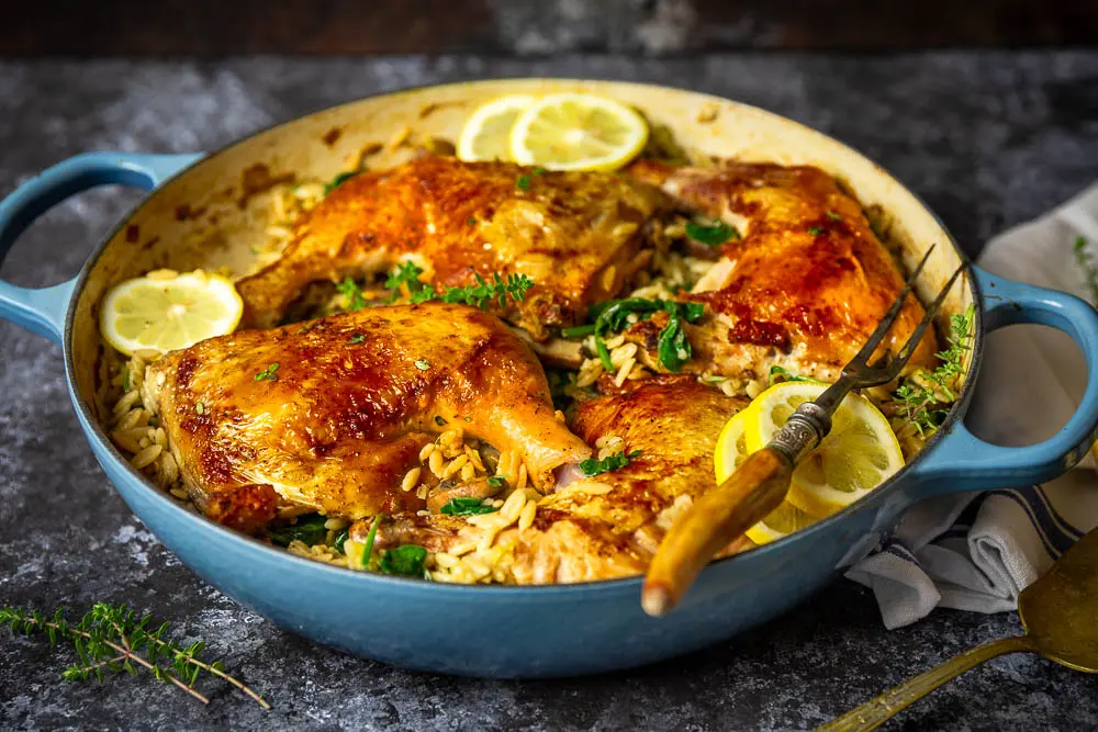 Chicken with Buttery Lemony Mushroom Orzo