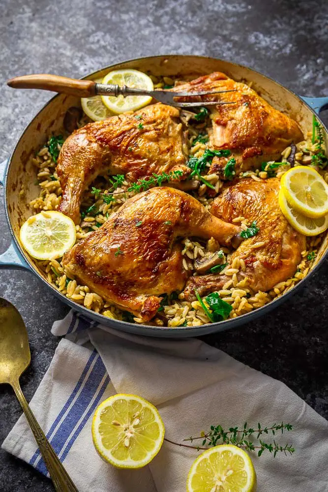 Chicken with Buttery Lemony Mushroom Orzo