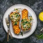 Stuffed Butternut Squash halves overhead