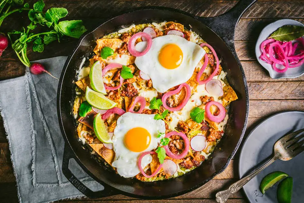 Chilaquiles With Salsa Verde, Chorizo And Eggs