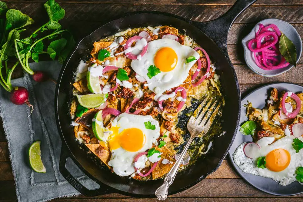 Chilaquiles With Salsa Verde, Chorizo And Eggs