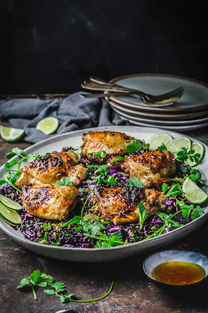 Sticky Lemongrass Chicken with Black Rice Salad