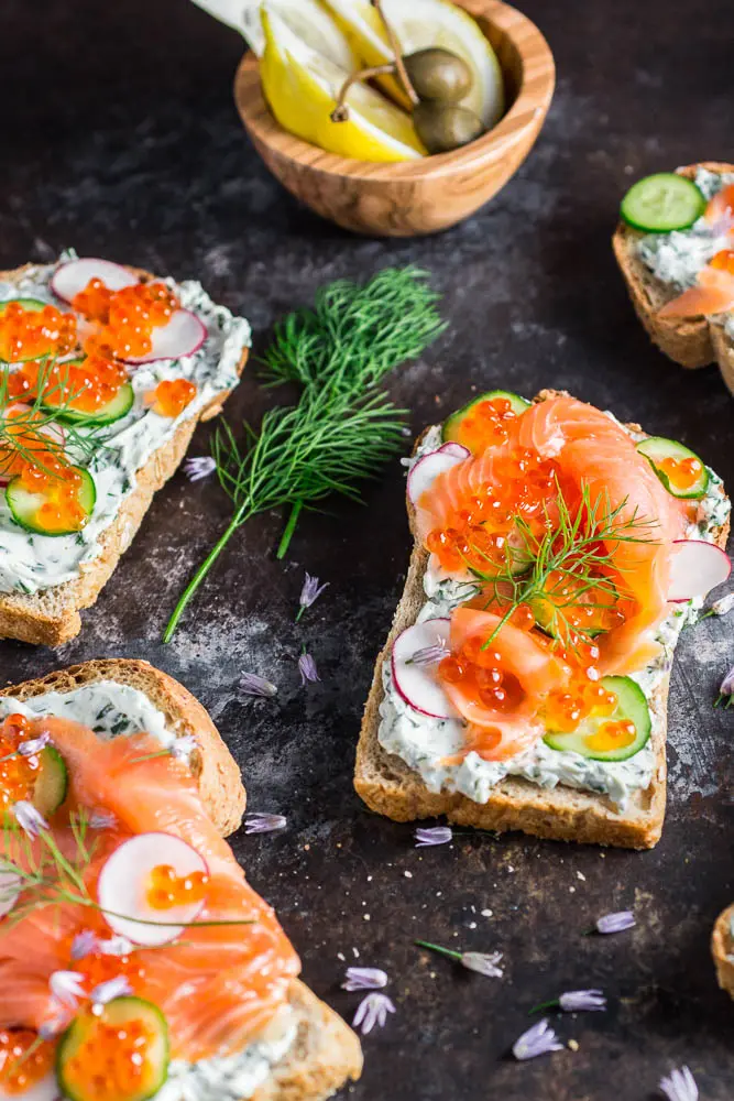 Tartines with Herb Cream Cheese and Smoked Salmon